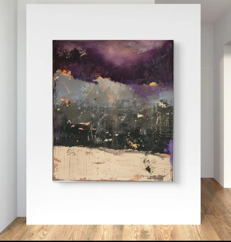 "Purple rain", Mixed Medial auf Leinwand, Acryl und Sand