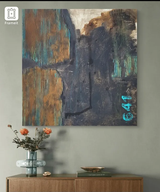"Spuren der Zeit", Mixed Media, Acryl, Rost, Flexkleber und Pappe auf Leinwand