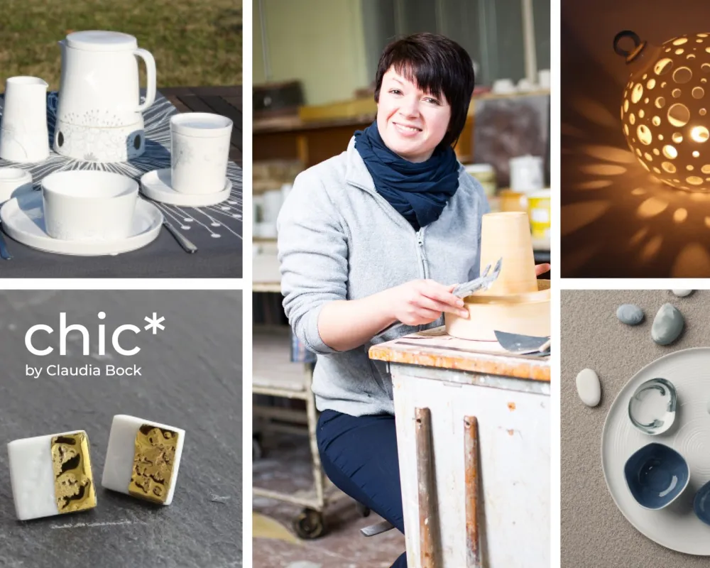 Claudia Bock Designerin Claudia Bock und eine Auswahl ihrer Porzellanunikate